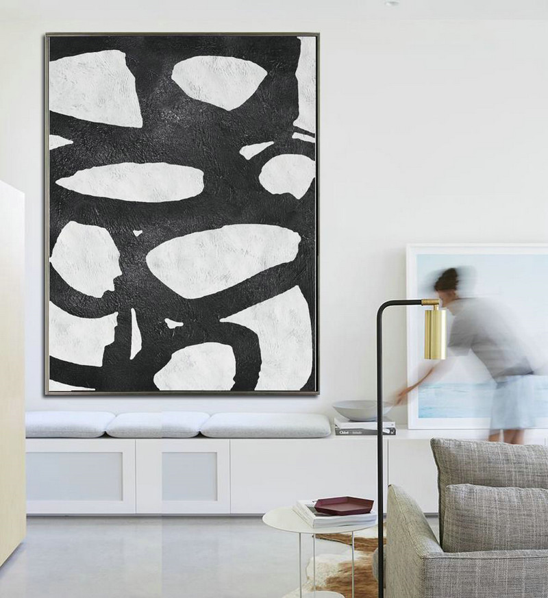 Abstract Painting Extra Large Canvas Art,Black And White Minimal Painting On Canvas - Original Abstract Oil Paintings
